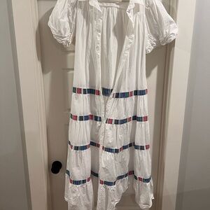 Ces Femme White Maxi Dress with Multicolor Stripes